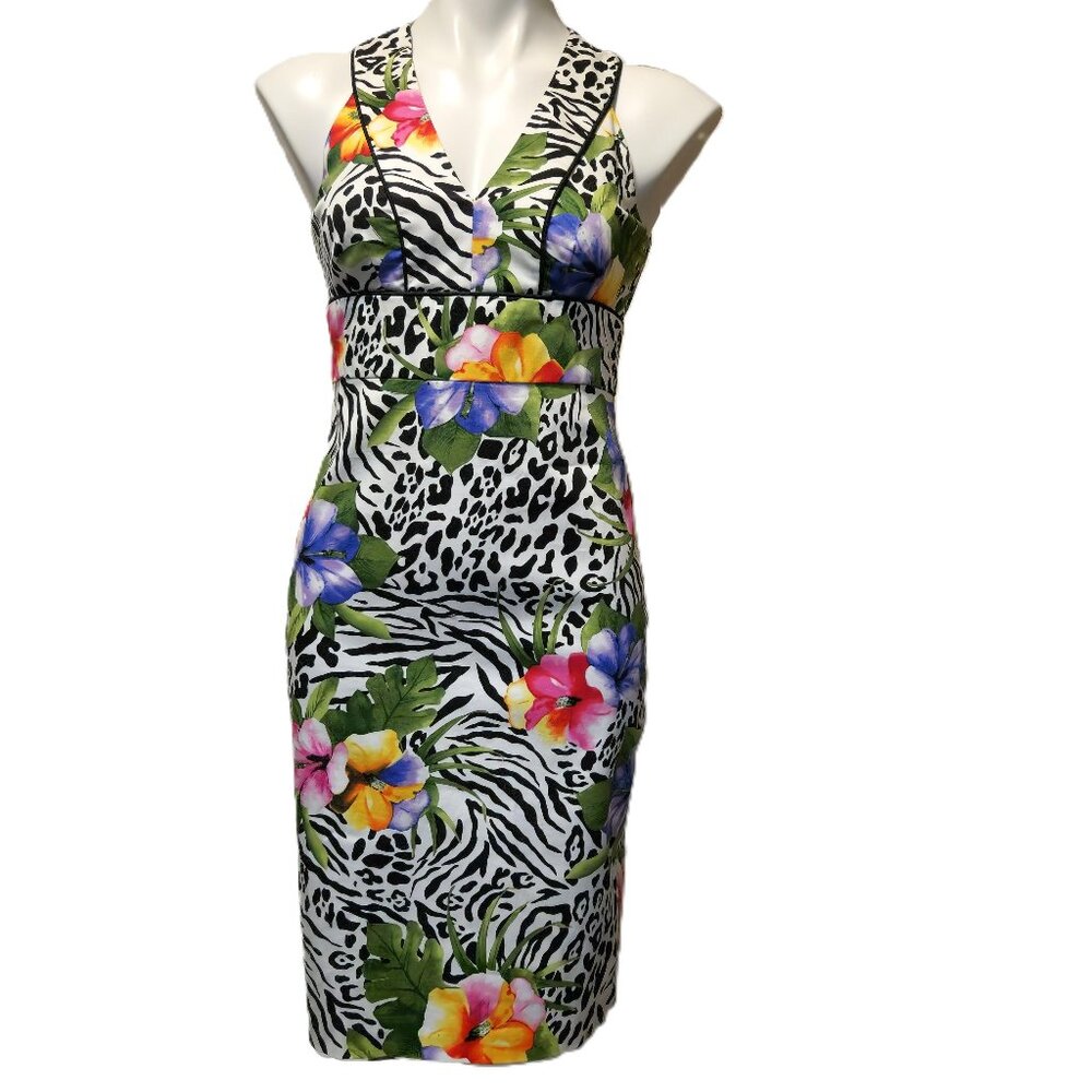 ❤️ 4/$20 Zebra and floral-print dress Fitted Zipper in back Sleeveless V-neck